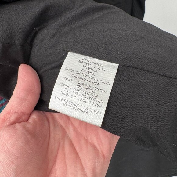 Outback Trading Co Full Zip Maybelle‎ Vest Mens 3X Black Blue Aztec Print Wool - Picture 10 of 11